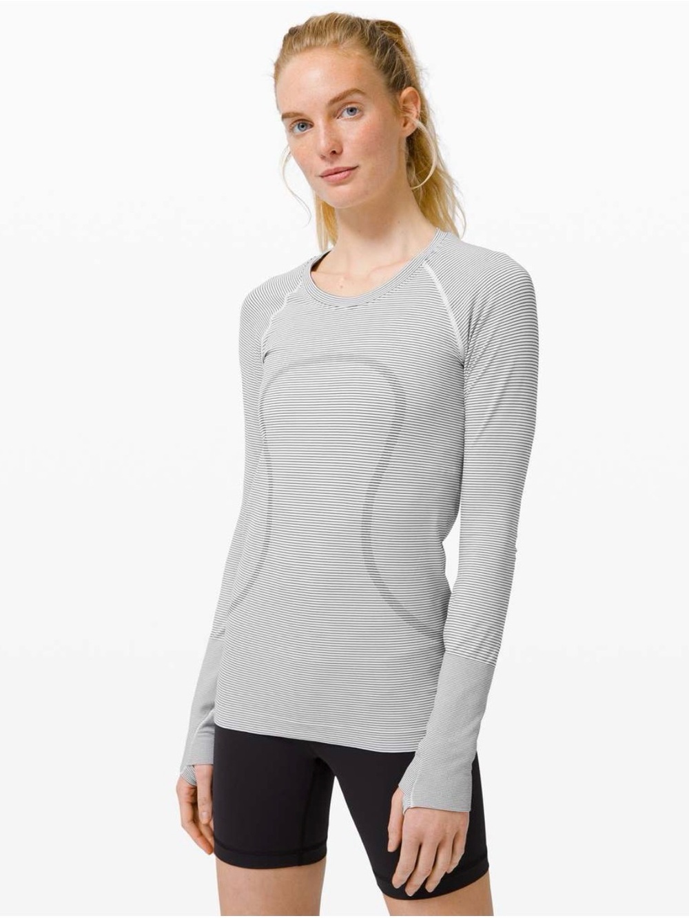 Lululemon Swiftly Tech Long Sleeve 2.0 in Tempo Stripe White Black